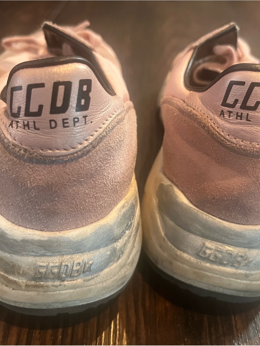 Golden Goose Dusty Pink Suede & Leather Low-Top Sneakers with black star.